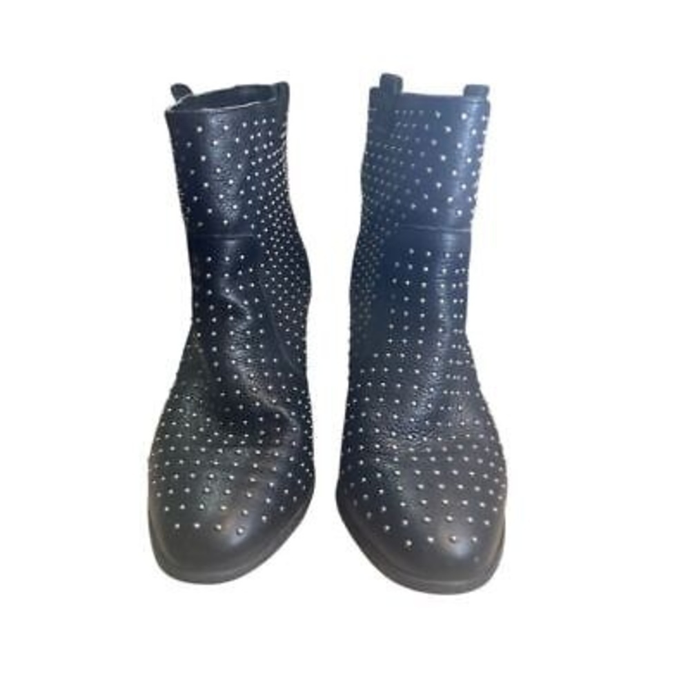 Rebecca Minkoff Women's Size 7.5 Black Studded Ankle Boots Block Heel Booties